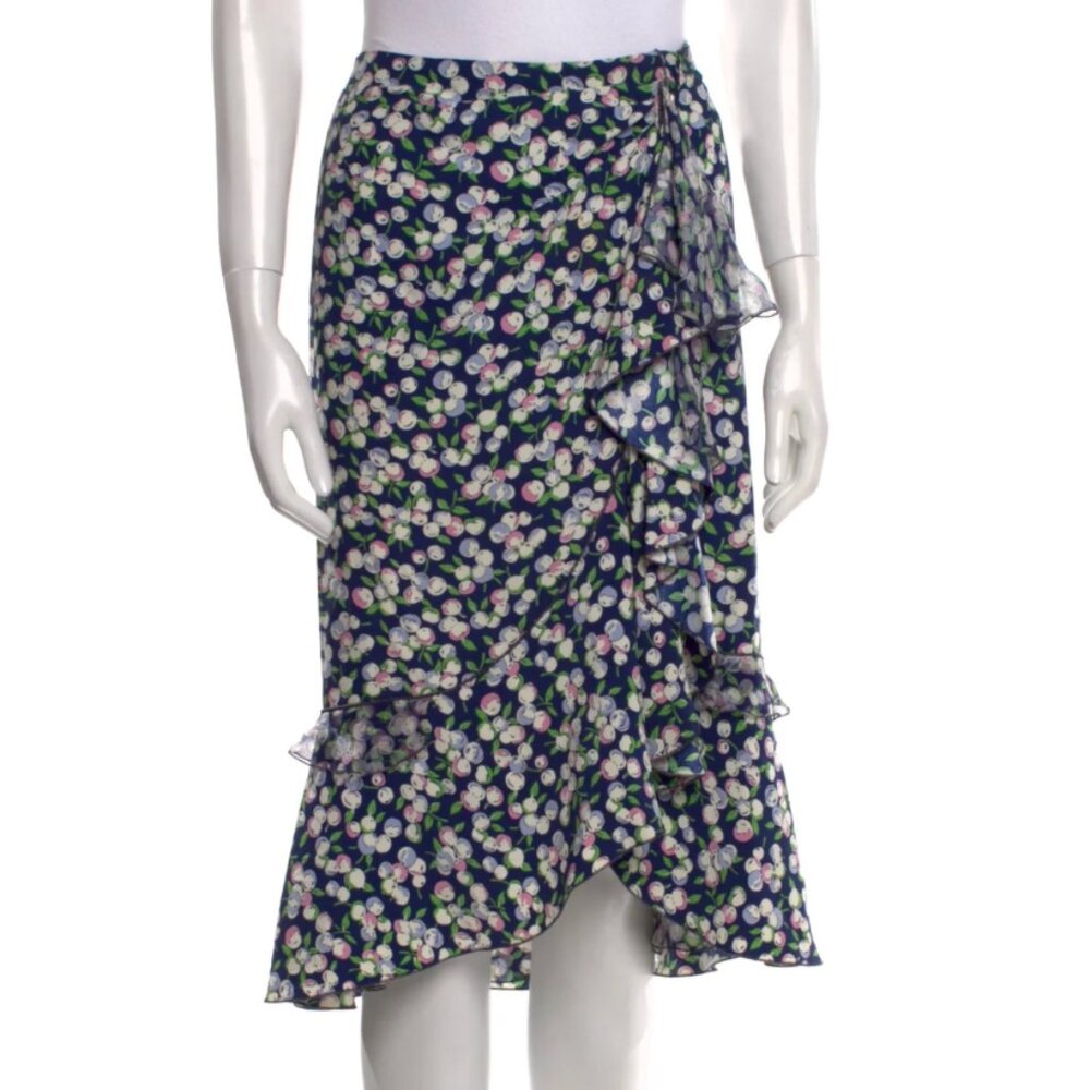 Louis Vuitton Silk Floral Cherry Print Ruffle Midi Skirt EUR 36 XS US 4